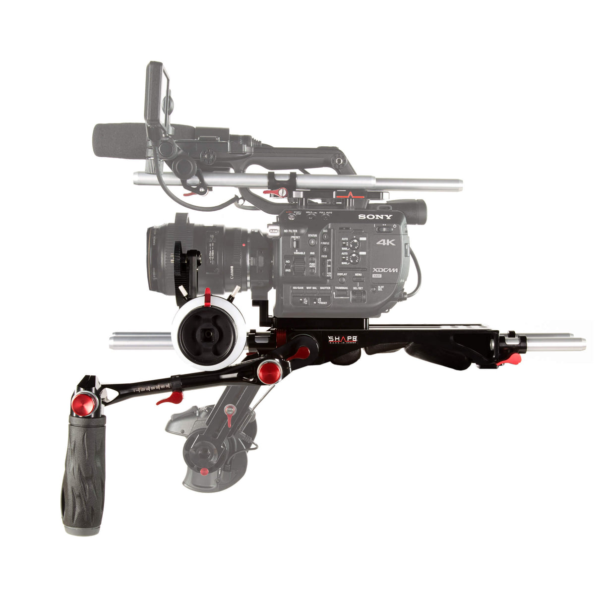 Ensemble de baseplate, poignée télescopique et follow focus pour Sony FS5 et FS5M2 Référence FS5BASEFFP