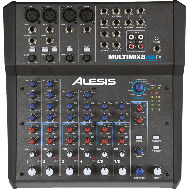 ALESIS -  MM8USBFX Table de mixage 8 voies, 12 entrées + effets